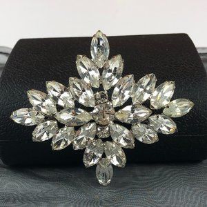 Vintage Stunning Faux Diamond Silver Tone Brooch Glamcore Old Money